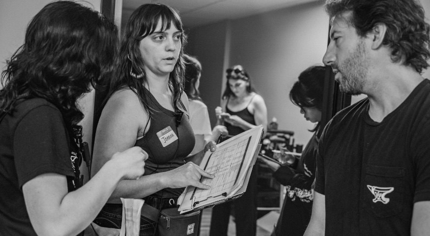 Joanna Monfreda on set